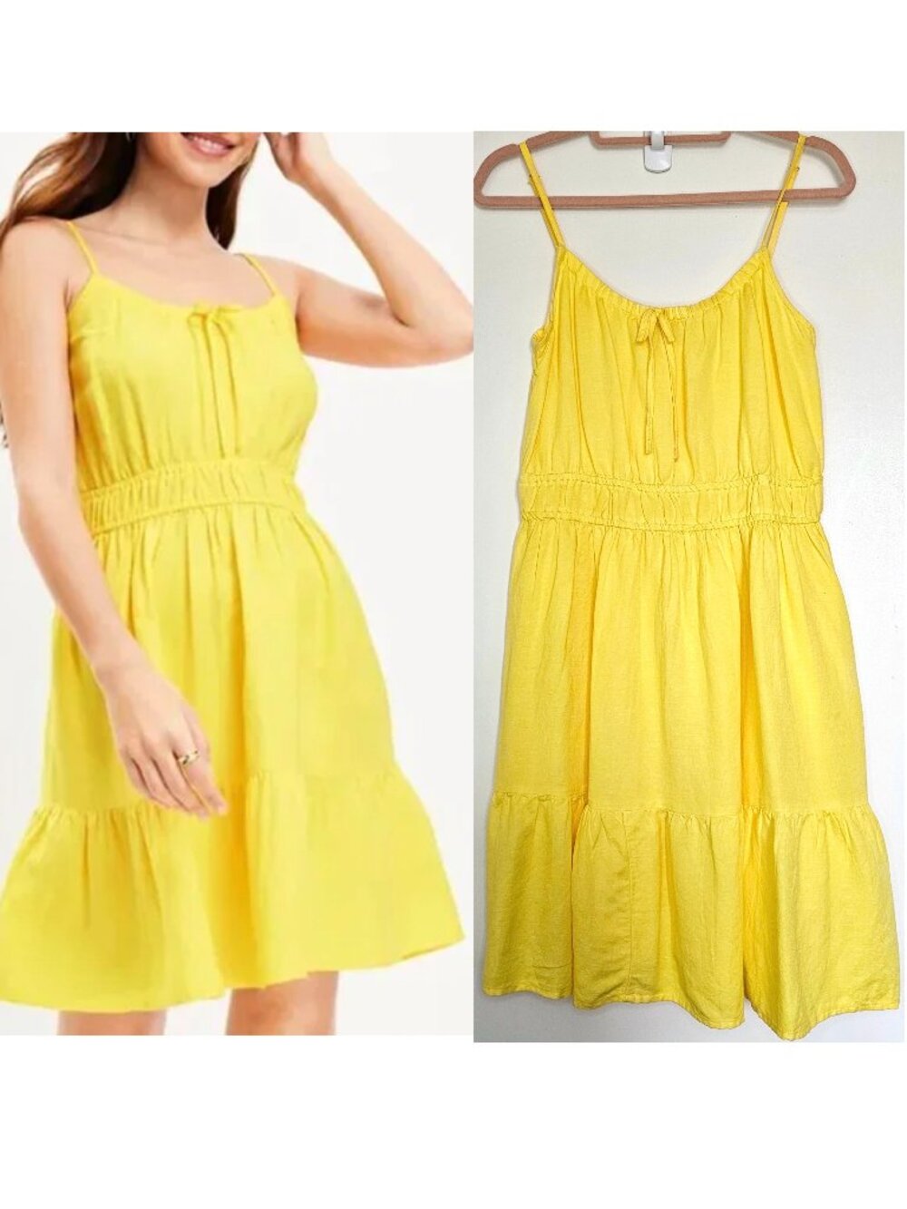 Loft Linen Viscose Blend Smocked Waist Tiered Tank Cami Mini Sun Dress S